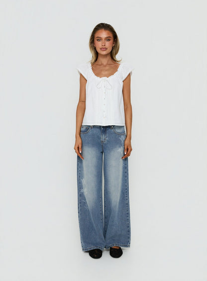 Johnni Floral Printed Low Rise Jeans Mid Wash