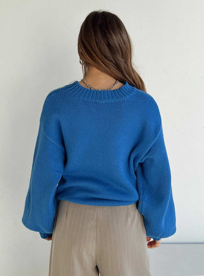 Harmony Balloon Sleeve Knit Sweater Blue