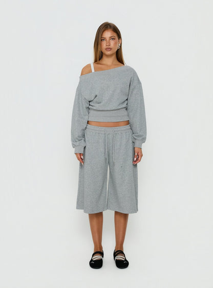 Kohdie Off Shoulder Fleece Jumper Grey Marle
