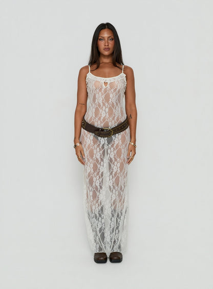 Wall Of Sound Sheer Lace Maxi Dress Antique White