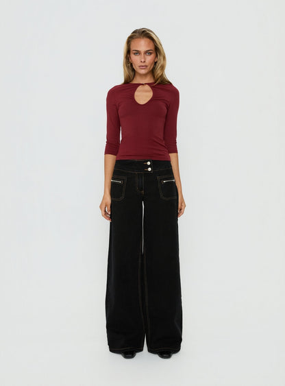 Unwritten Mid Rise Wide Leg Jeans Washed Black