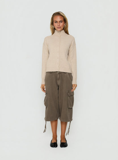 Klaura Funnel Neck Cardigan Oat