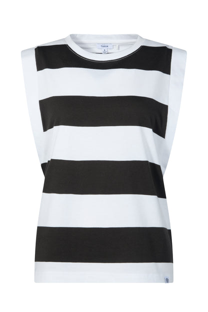 Aurelia Womens 100% Cotton Supersoft Boxy Fit Vest - Washed Black Stripe