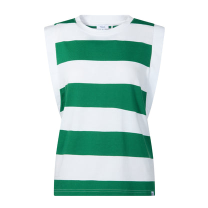 Aurelia Womens 100% Cotton Supersoft Boxy Fit Vest - Green Stripe