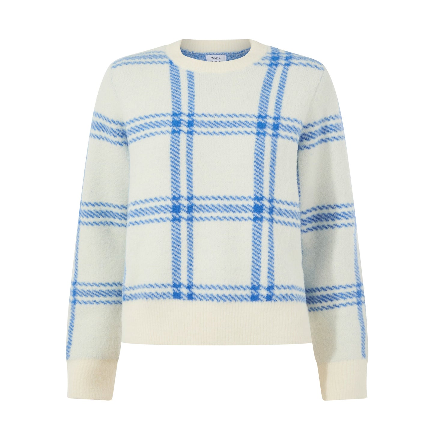 Delilah Womens Checked Chunky Knit Jumper - Vanilla & Cobalt Check