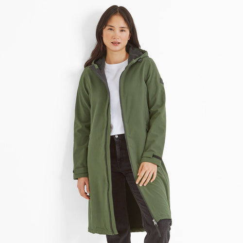 Enya Womens Longline Waterproof Softshell Jacket - Dark Green