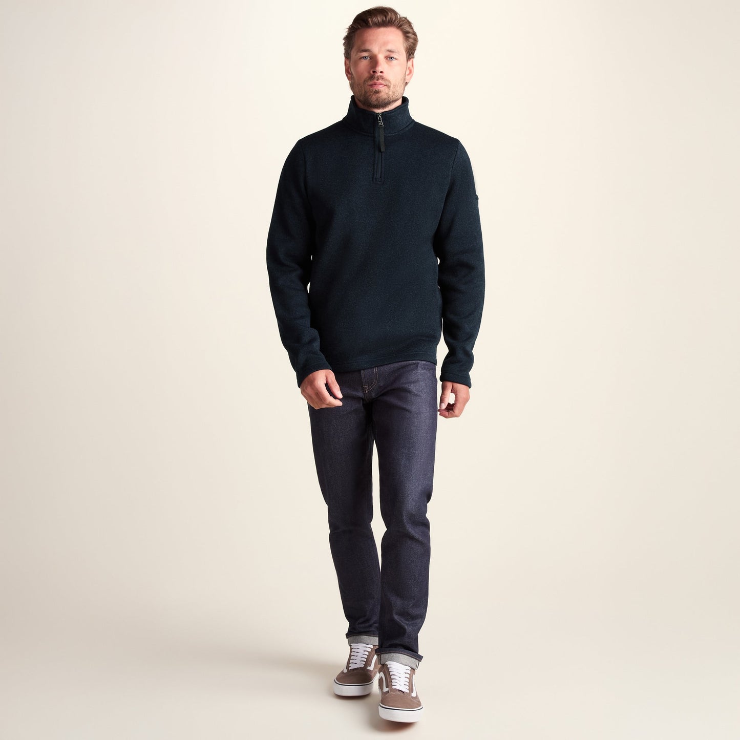 Pearson Mens Knitlook Quarter Zip Fleece - Dark Indigo Marl