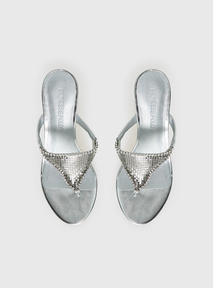 Miss You More Glitter Mesh Heels Silver