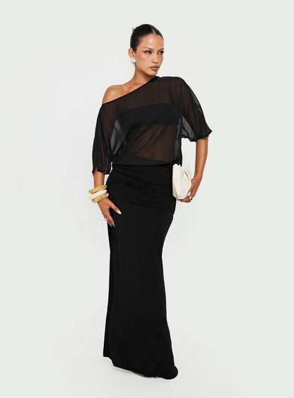 Lionne Slouchy Off Shoulder Maxi Dress Black
