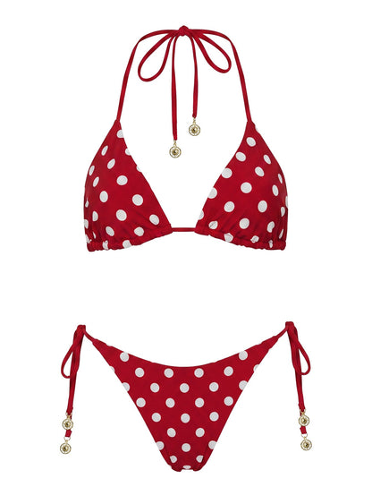 Glora Reversible Tie Side Bikini Bottoms Red Polka Dot