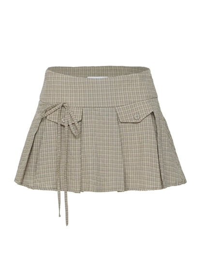 Hariette Pleat Mini Skirt Brown Plaid