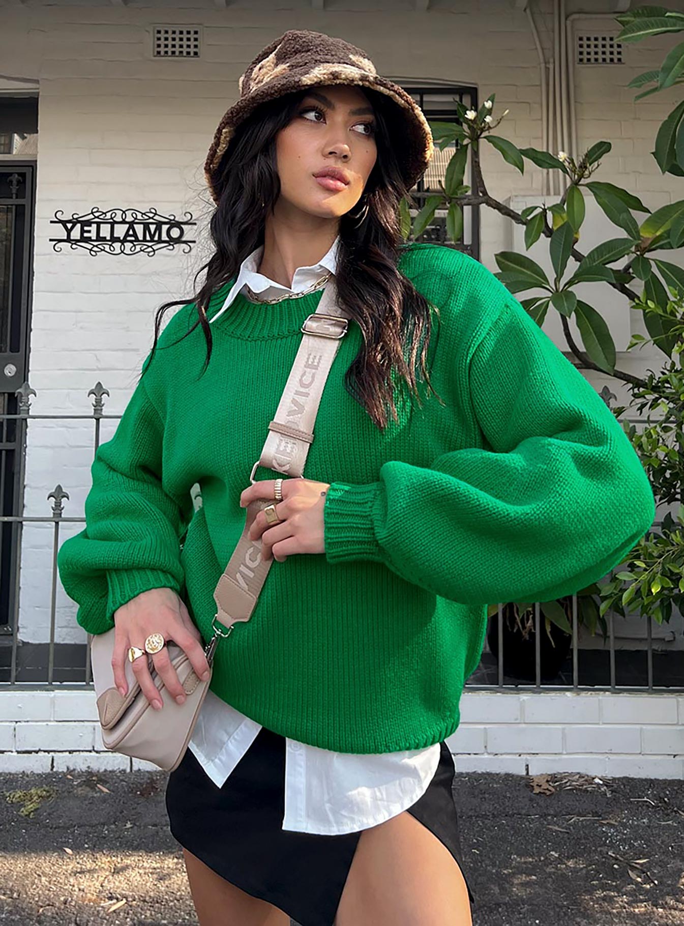 Harmony Balloon Sleeve Knit Sweater Green