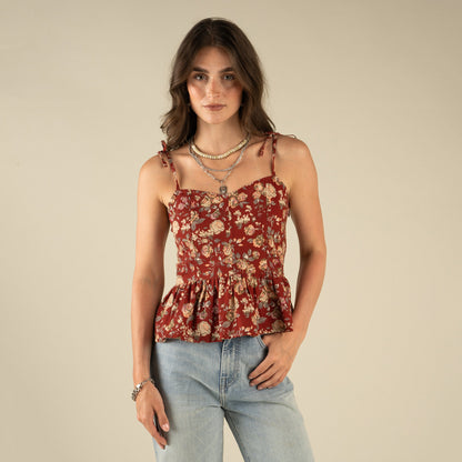 Clementine Tie Top - Texas Rose - Red