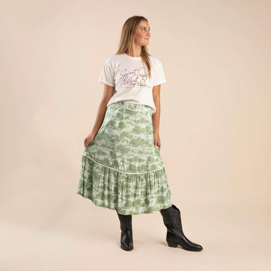 Cheyenne Western Skirt - Mint Green - Aurora Print