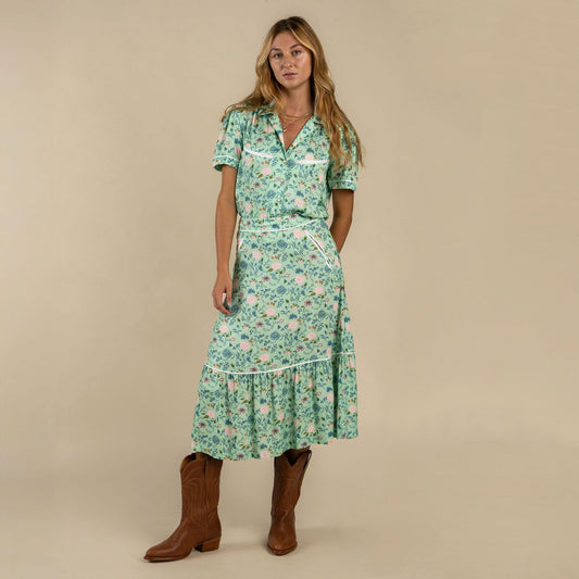 Cheyenne Western Skirt - Mint Floral - Mint Floral