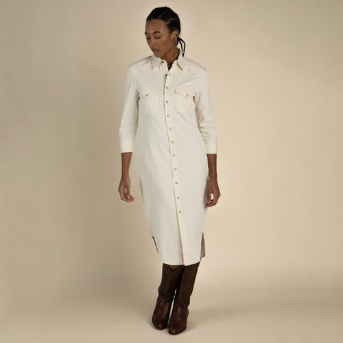 The Annie Pearl Snap Shirtdress - Ecru