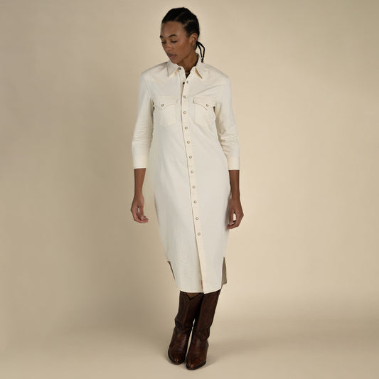 The Annie Pearl Snap Shirtdress - Ecru
