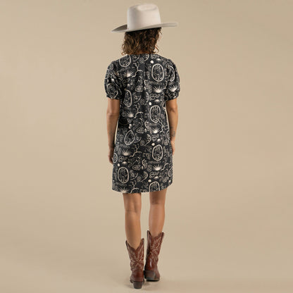 Gabriela Shift Dress - Haw Yee Print - Charcoal