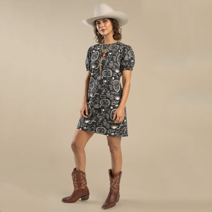 Gabriela Shift Dress - Haw Yee Print - Charcoal