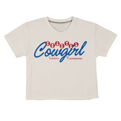 Coastal Cowgirl Boxy Tee - Vintage White/Blue Print