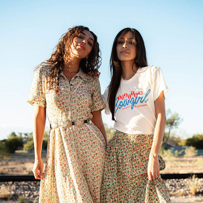 Coastal Cowgirl Boxy Tee - Vintage White/Blue Print