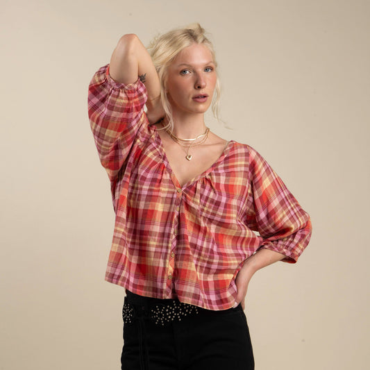 Juliette Blouse - Rose Plaid