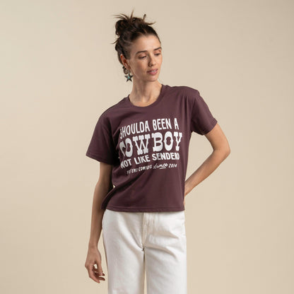 Shoulda Been A Cowboy Boxy Tee - Burgundy