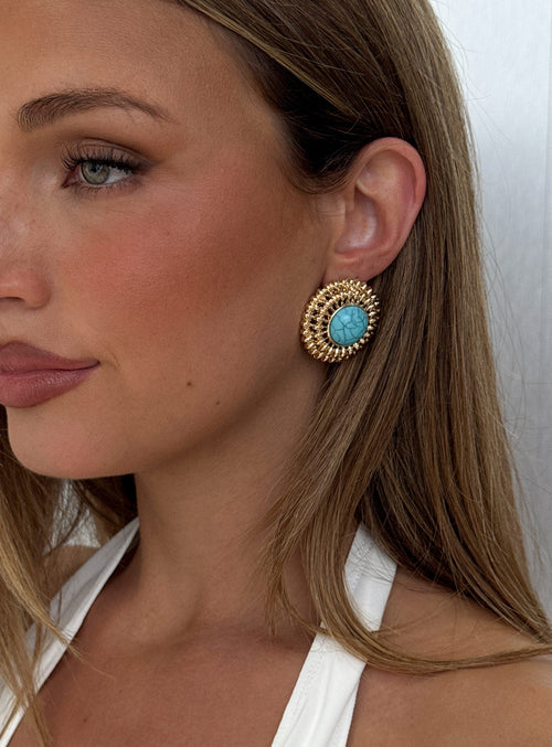 Sipriane Statement Earrings Gold / Turquoise
