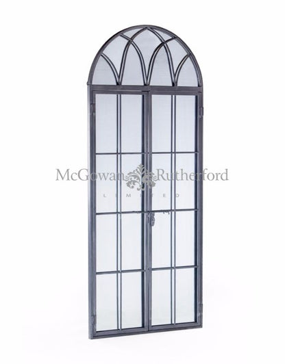 Antiqued Lead Gey Iron Tall Arch Window Distressed Finish Metal Mirror 180cm - Sale Price Save €100-Renaissance Design Studio