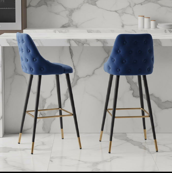 Avanza Bar Stool With Gold Cap In Grey & Navy - Now up to 50% Off-Renaissance Design Studio