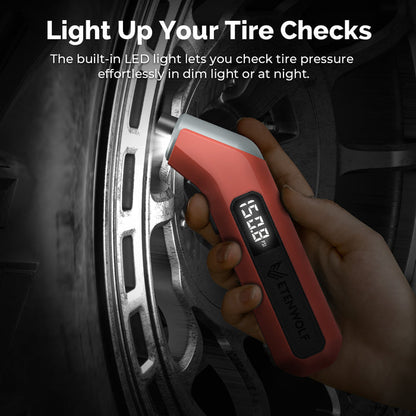 Light Up Your Tire Checks. The built-in LED light lets you check tire pressure effortlessly in dim light or at night.
