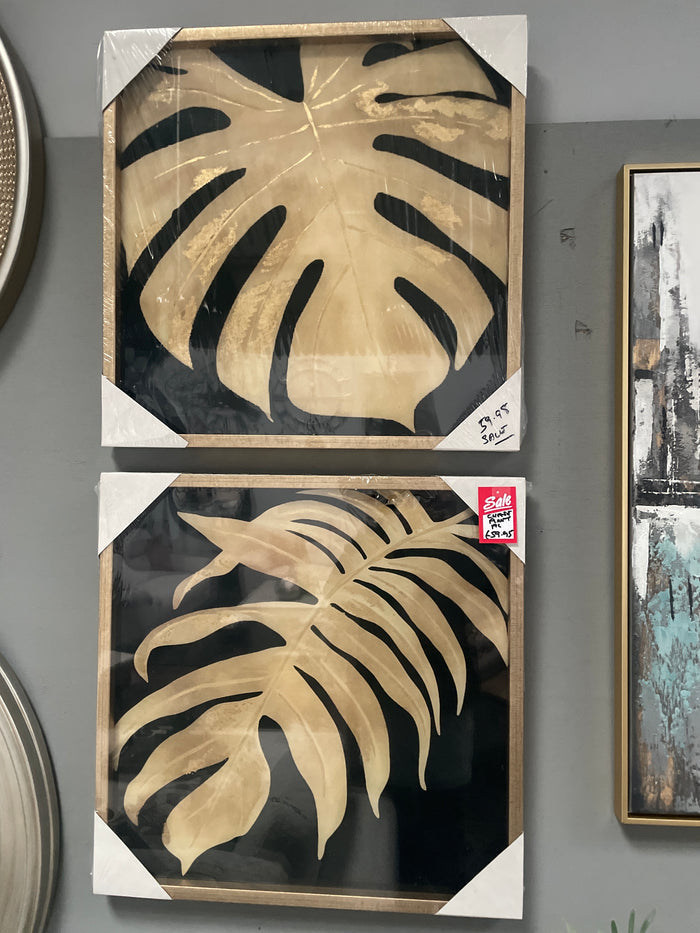 Framed picture with cheese plant leaf . Choice of 2 reduced-Renaissance Design Studio