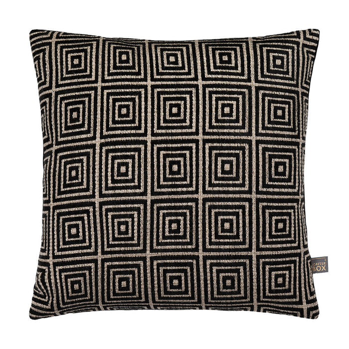Geo Mosaic Cushion feather filled in Black and gold-Renaissance Design Studio