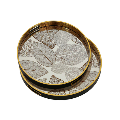 Leaf Set Of 2 Mirrored Trays-Renaissance Design Studio