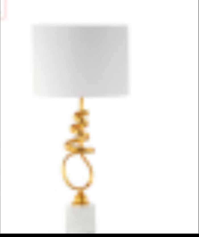 Mindy Gold and marble tall table lamp with white shade half price Sale Special-Renaissance Design Studio