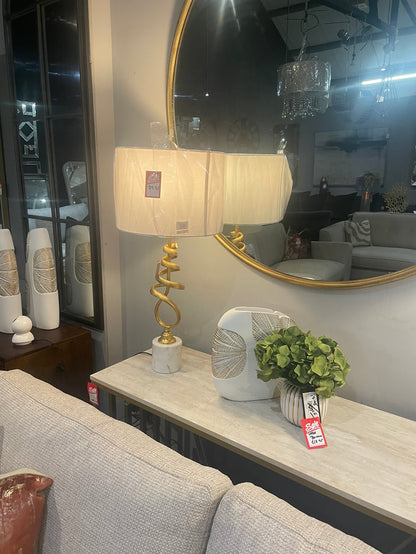 Mindy Gold and marble tall table lamp with white shade half price Sale Special-Renaissance Design Studio