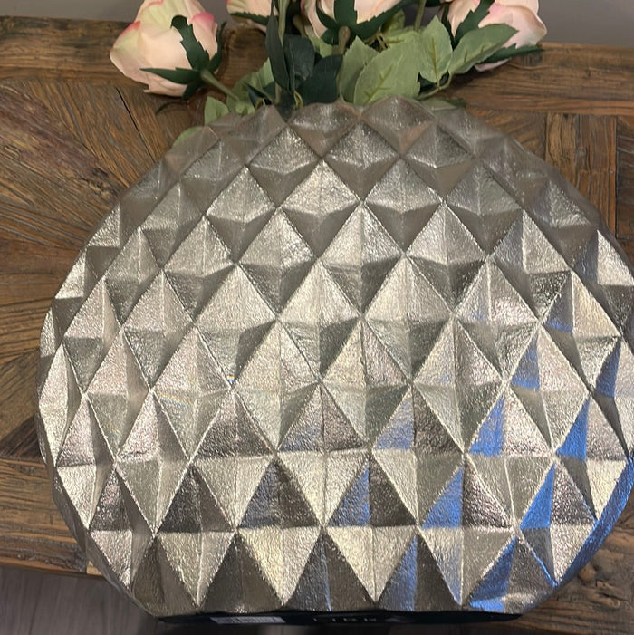 Silver geometric vase oval large-Renaissance Design Studio