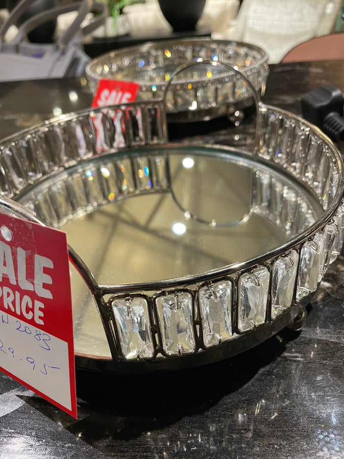 Tray w crystals and silver handles Large 20 cm Med REDUCED-Renaissance Design Studio