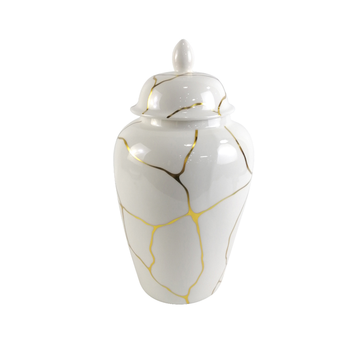 White and Gold Ginger jar white and gold reduced-Renaissance Design Studio