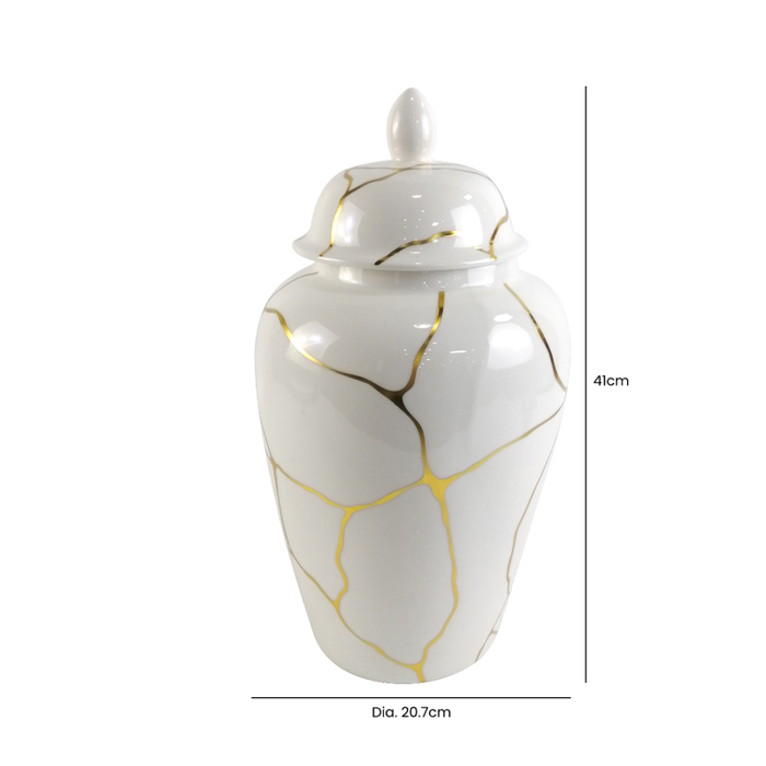 White and Gold Ginger jar white and gold reduced-Renaissance Design Studio