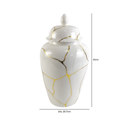 White and Gold Ginger jar white and gold reduced-Renaissance Design Studio