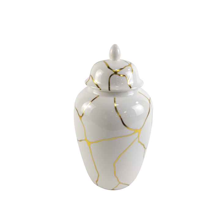 White and Gold Ginger jar white and gold reduced-Renaissance Design Studio