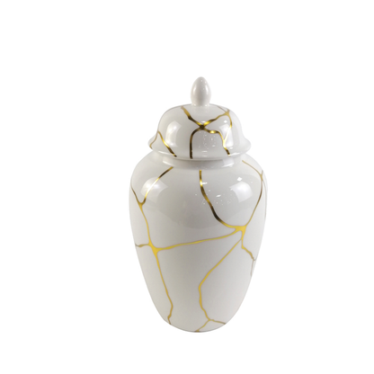 White and Gold Ginger jar white and gold reduced-Renaissance Design Studio