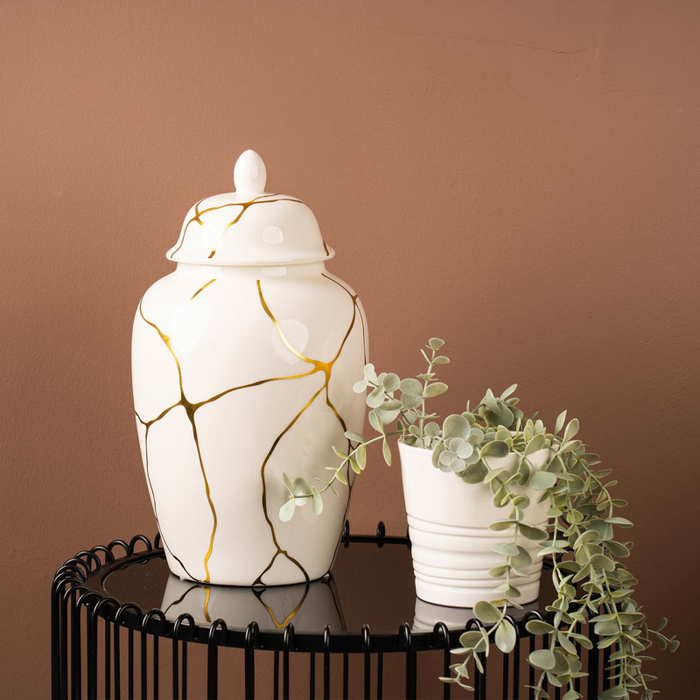 White and Gold Ginger jar white and gold reduced-Renaissance Design Studio