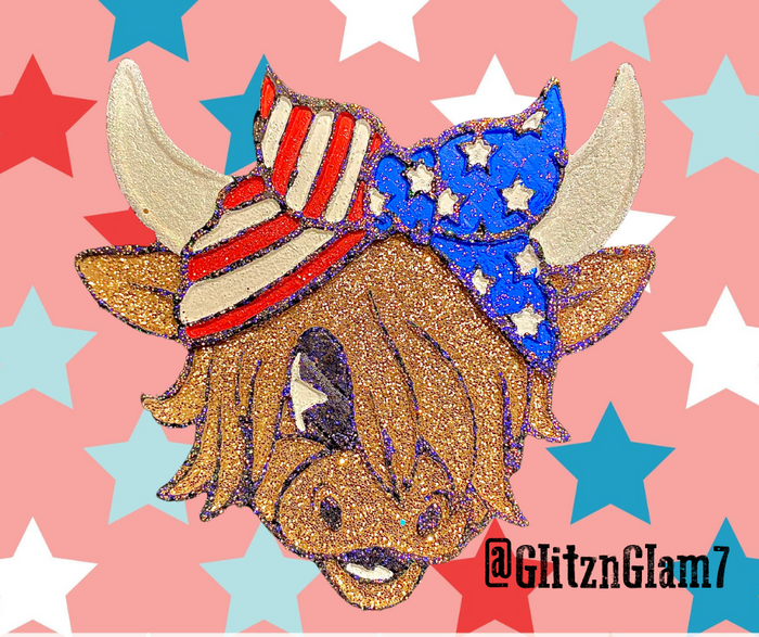 Winking Highland Cow w/ USA Bow Silicone Mold